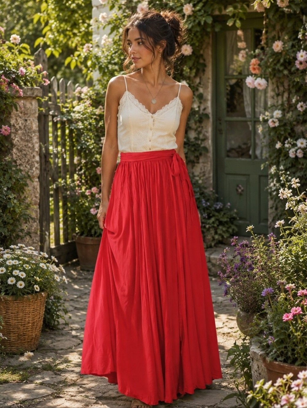 Free People Tomato Red True Wrap Cottage Bohemian Maxi Skirt Size XS